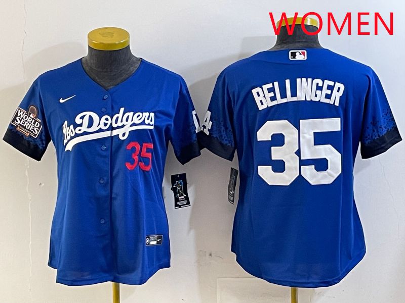 Women Los Angeles Dodgers #35 Bellinger Blue City Edition 2025 Nike MLB Jersey style 3